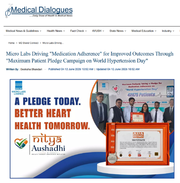 Medical Dialogues article covering the Micro Labs medication adherence pledge campaign